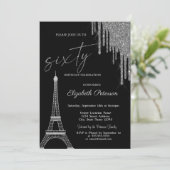 Invitation Silver Glitter Drips, Eiffel Tower 60t Birthday  (Debout devant)