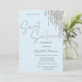 Invitation Silver Glitter Drips Light Blue Simple  Sweet 16   (Debout devant)