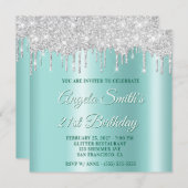 Invitation Silver Glitter Drips Light Teal Ombre Drop Shadow (Devant / Derrière)
