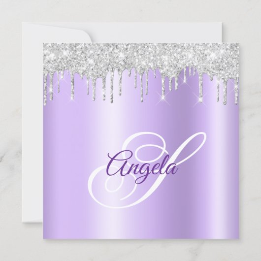 Invitation Silver Glitter Drips Pale Lavender Drop Shadow (Dos)