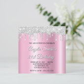 Invitation Silver Glitter Drips Pink Shimmer Drop Shadow (Debout devant)