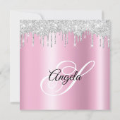 Invitation Silver Glitter Drips Pink Shimmer Drop Shadow (Dos)