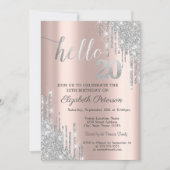 Invitation Silver Glitter Drips Rose Gold 20th Birthday   (Devant)