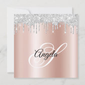 Invitation Silver Glitter Drips Rose Gold Ombre Drop Shadow (Dos)