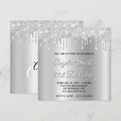 Invitation Silver Glitter Drips Shimmer Ombre Drop Shadow (Devant / Derrière)