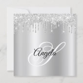 Invitation Silver Glitter Drips Shimmer Ombre Drop Shadow (Dos)