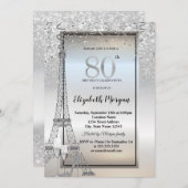 Invitation Silver Glitter Eiffel Tower,Glass,Heels 80th (Devant / Derrière)