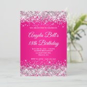 Invitation Silver Glitter Hot Pink Ombre 18th Birthday (Debout devant)