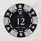 Invitation Silver Glitter Monogram Poker Chip Casino Wedding (Devant)