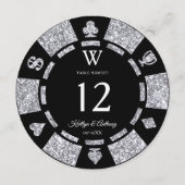 Invitation Silver Glitter Monogram Poker Chip Casino Wedding (Dos)