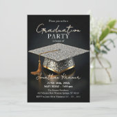 Invitation Silver Glitter Mosaic Black Gold Graduation Party (Debout devant)
