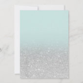 Invitation Silver glitter ombre sage green script wedding (Dos)