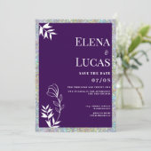 Invitation Silver glitter purple white sketch floral wedding  (Debout devant)