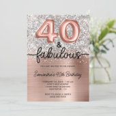 Invitation Silver Glitter Rose Gold Glam 40 and Fabulous (Debout devant)