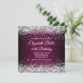 Invitation Silver Glitter Wine Dark Ombre 40th Birthday (Debout devant)