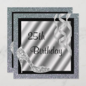 Invitation Silver Glittery Stiletto & Streamers 25e anniversa (Devant / Derrière)