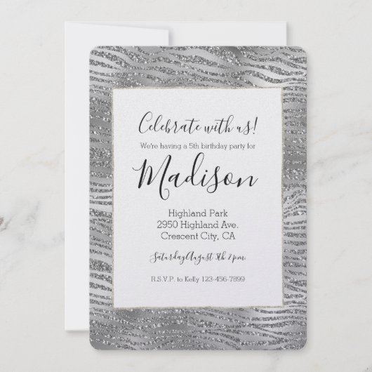 Invitation Silver Glitz Zebra Print (Devant)