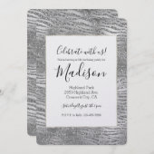 Invitation Silver Glitz Zebra Print (Devant / Derrière)