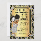 Invitation Silver Gold & Black Flapper African American Girl (Devant)