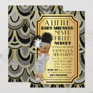 Invitation Silver Gold & Black Flapper African American Girl