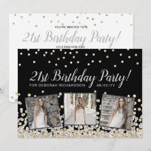 Invitation Silver Gold Confetti Photo Collage 21e anniversair