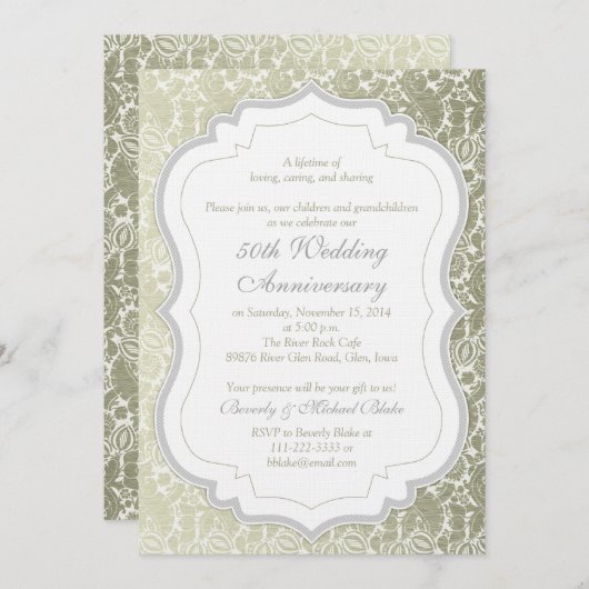 Invitation Silver Gold Damask 50e anniversaire Mariage (Devant / Derrière)