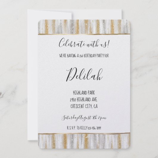 Invitation Silver Gold Glam Stripes Birthday (Devant)