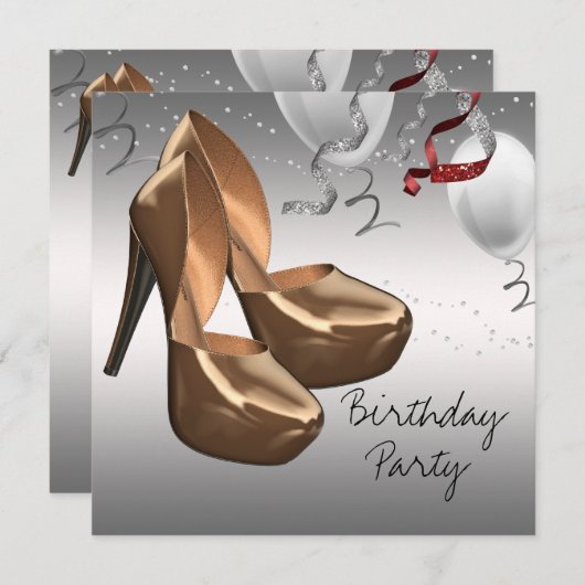 Invitation Silver Gold High talon chaussures fête d'anniversa (Devant / Derrière)