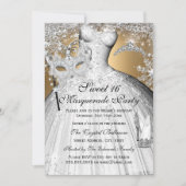 Invitation Silver Gold Princess Masquerade Sweet 16 Invitatio (Devant)
