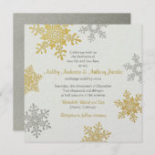 Invitation Silver Gold Snowflake Carré Mariage d'hiver (Devant / Derrière)