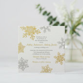 Invitation Silver Gold Snowflake Carré Mariage d'hiver (Debout devant)