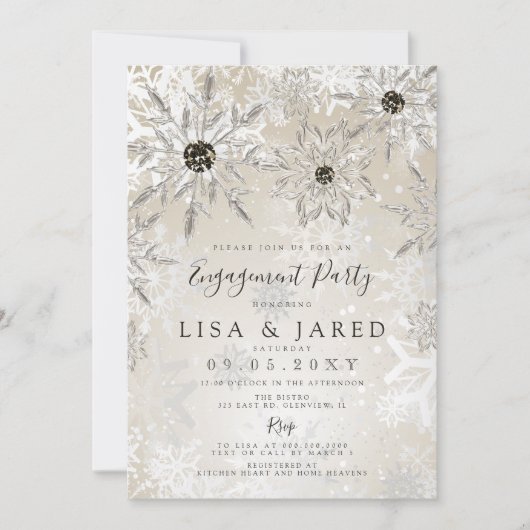 Invitation Silver Gold Snowflakes (Devant)