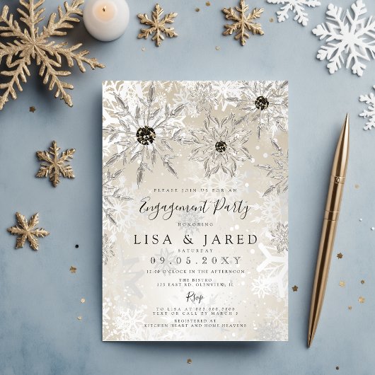 Invitation Silver Gold Snowflakes