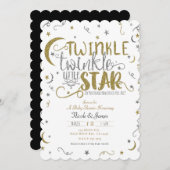 Invitation Silver & Gold Twinkle Baby shower Little Star (Devant / Derrière)