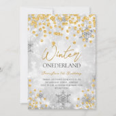 Invitation Silver Gold Winter ONEDERLAND Étincelle 1er annive (Devant)