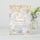 Invitation Silver Gold Winter ONEDERLAND Étincelle 1er annive (Debout devant)