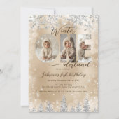 Invitation Silver Gold Winter ONEderland Photo First Birthday (Devant)