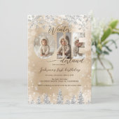 Invitation Silver Gold Winter ONEderland Photo First Birthday (Debout devant)