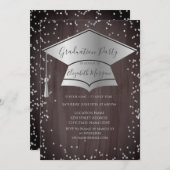 Invitation Silver Graduation Cap,Diamonds Brown Graduation (Devant / Derrière)