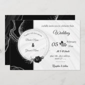 Invitation silver gray & black flowers botanical wedding (Devant / Derrière)