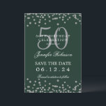 Invitation Silver Green 50th Birthday Enregistrer la date et<br><div class="desc">Elégant design "50th Birthday Party" avec faux confettis de parties scintillant & détails texte. Facile à utiliser et facile à personnaliser. Commandez aujourd'hui !</div>