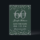 Invitation Silver Green 60th Birthday Save Date Détails<br><div class="desc">Elégant design "60th Birthday Party" avec faux confettis de parties scintillant & détails texte. Facile à utiliser et facile à personnaliser. Commandez aujourd'hui !</div>