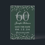 Invitation Silver Green 60th Birthday Save Date Détails<br><div class="desc">Elégant design "60th Birthday Party" avec faux confettis de parties scintillant & détails texte. Facile à utiliser et facile à personnaliser. Commandez aujourd'hui !</div>