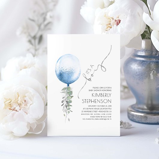 Invitation Silver Green et Blue Balloon Baby shower Invit