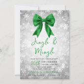 Invitation Silver Green Jingle Mingle Xmas Party Bow Snow  (Devant)