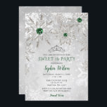 Invitation Silver Green Snowflake Princess Tiara Sweet 16<br><div class="desc">Silver Emerald Green Snowflakes Winter Princess Tiara Sweet 16 Party Invitation</div>