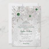 Invitation Silver Green Snowflake Princesse Tiara Quinceañera (Devant)