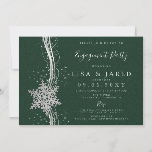 Invitation Silver Green Snowflakes (Devant)