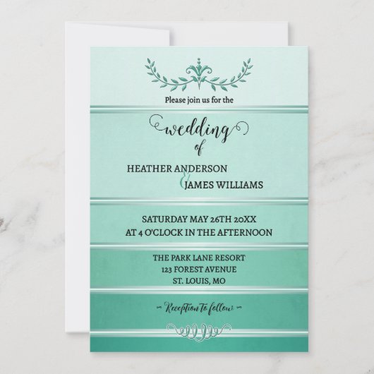 Invitation Silver Green Striped Tone on Tone Wedding (Devant)