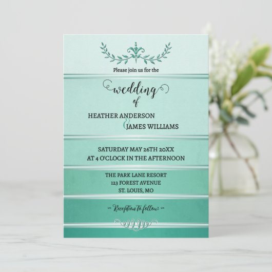 Invitation Silver Green Striped Tone on Tone Wedding (Debout devant)